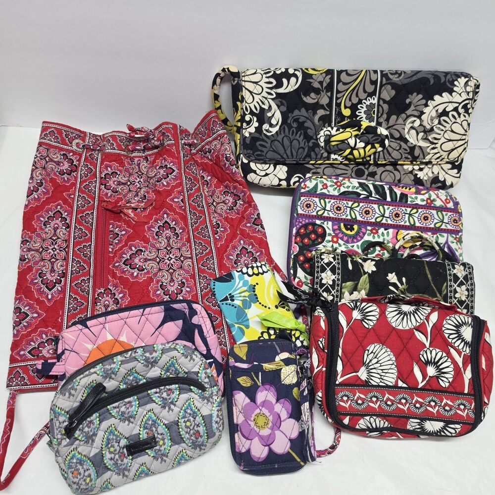 Lot Of 9 Vera Bradley Purses Backpack Cosmetic Bags Pouch Wallets